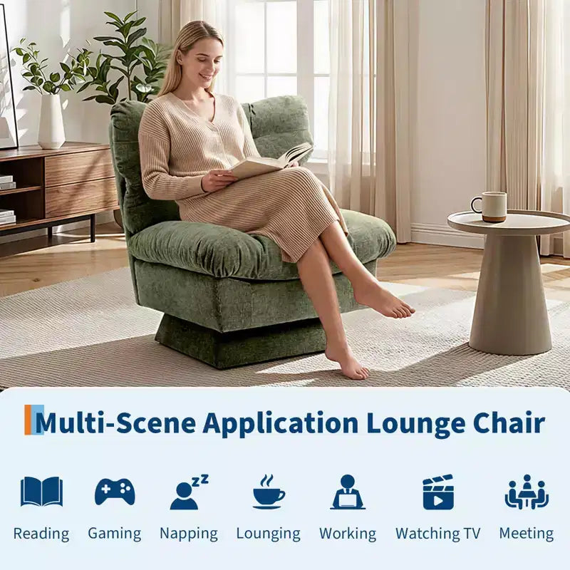 Chenille Swivel Accent Chair, Modern Sofa Chair with Oversize Base,20. Extended Seat, Max Load Accent Chair for Living Room
