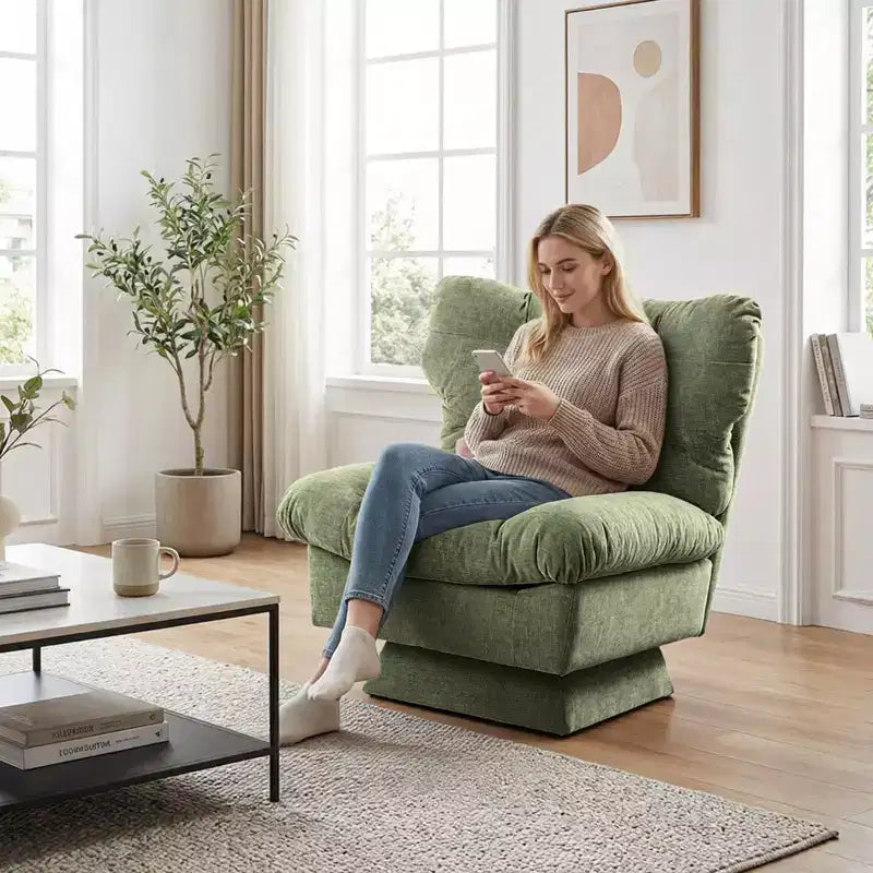 Chenille Swivel Accent Chair, Modern Sofa Chair with Oversize Base,20. Extended Seat, Max Load Accent Chair for Living Room