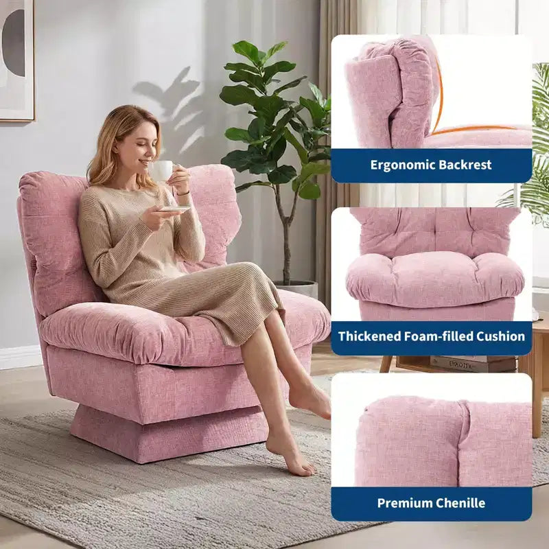 Chenille Swivel Accent Chair, Modern Sofa Chair with Oversize Base,20. Extended Seat, Max Load Accent Chair for Living Room