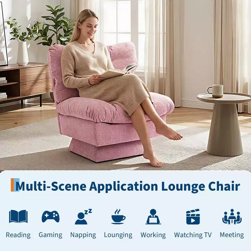 Chenille Swivel Accent Chair, Modern Sofa Chair with Oversize Base,20. Extended Seat, Max Load Accent Chair for Living Room