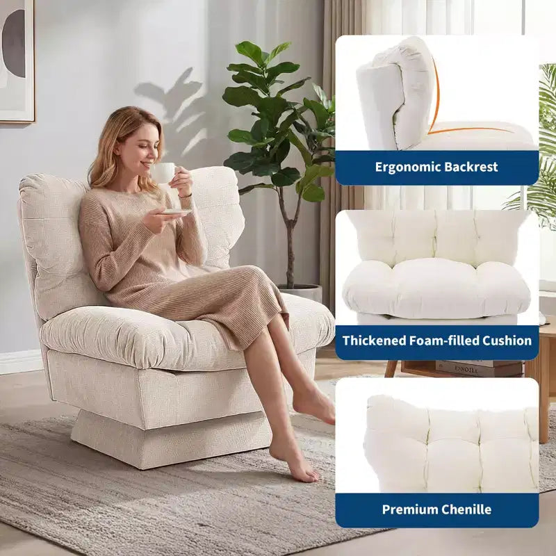 Chenille Swivel Accent Chair, Modern Sofa Chair with Oversize Base,20. Extended Seat, Max Load Accent Chair for Living Room