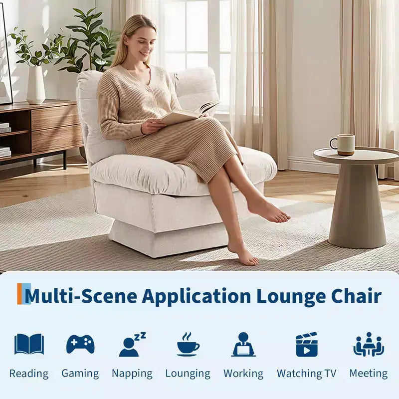 Chenille Swivel Accent Chair, Modern Sofa Chair with Oversize Base,20. Extended Seat, Max Load Accent Chair for Living Room