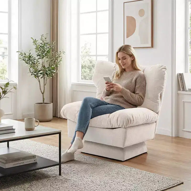 Chenille Swivel Accent Chair, Modern Sofa Chair with Oversize Base,20. Extended Seat, Max Load Accent Chair for Living Room