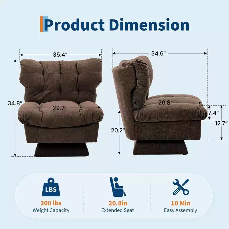 Chenille Swivel Accent Chair, Modern Sofa Chair with Oversize Base,20. Extended Seat, Max Load Accent Chair for Living Room