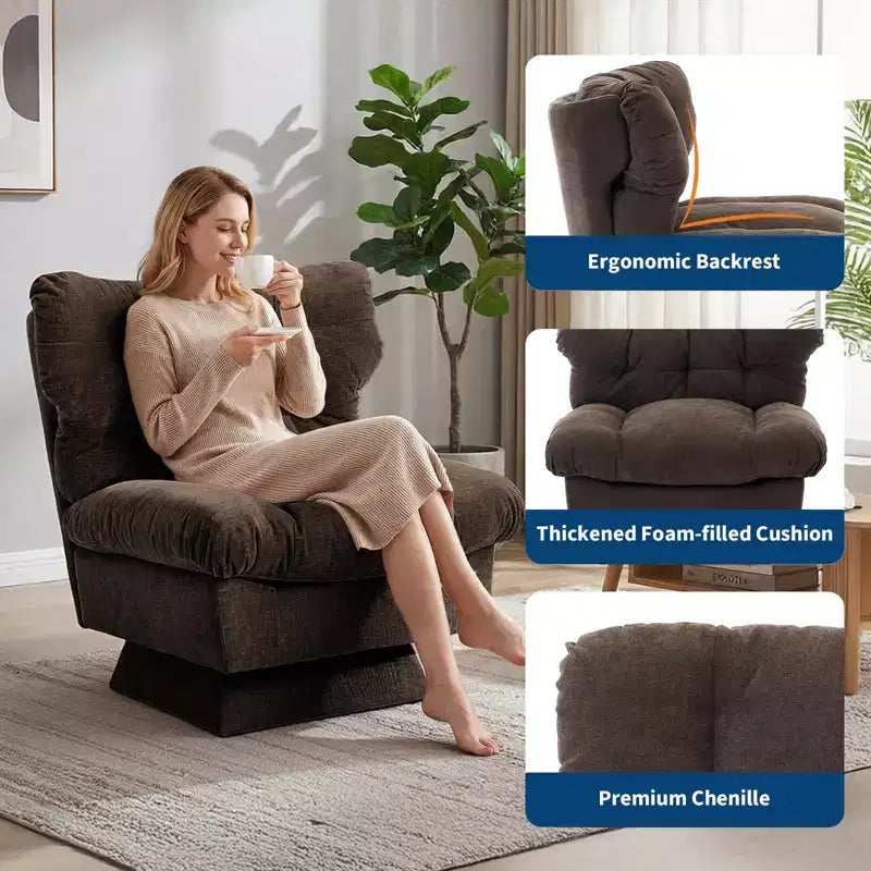 Chenille Swivel Accent Chair, Modern Sofa Chair with Oversize Base,20. Extended Seat, Max Load Accent Chair for Living Room