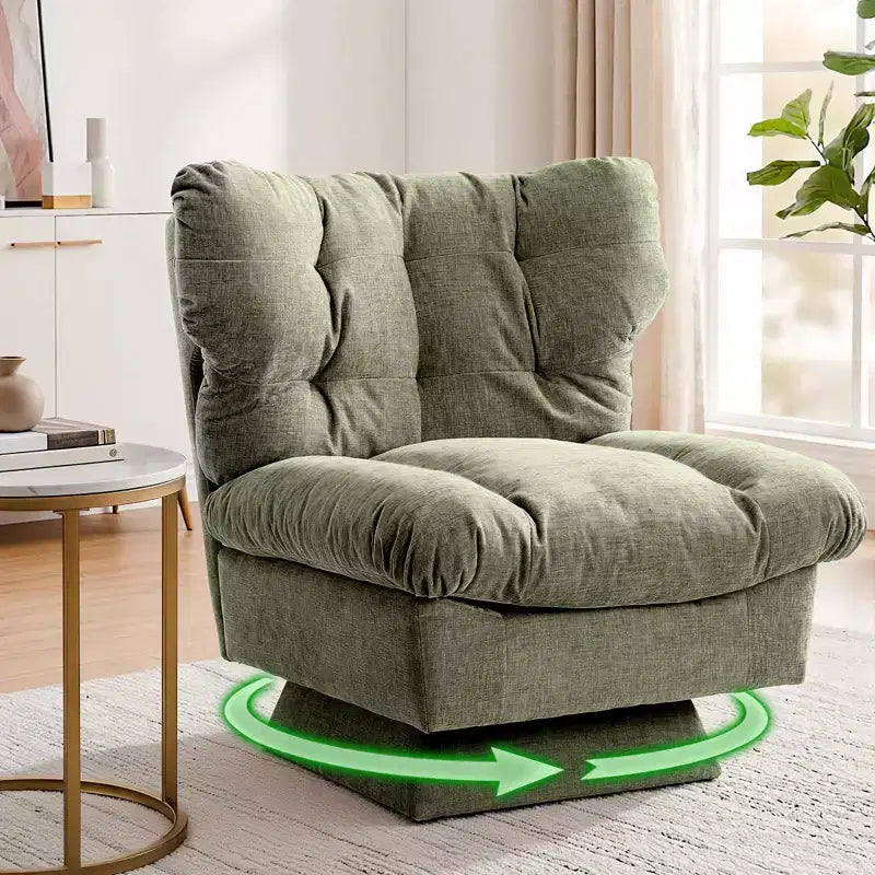 Chenille Swivel Accent Chair, Modern Sofa Chair with Oversize Base,20. Extended Seat, Max Load Accent Chair for Living Room