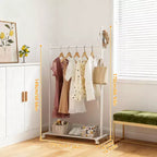 Carbon Steel Rolling Clothing Rack with Wheels, Wide Freestanding Wardrobe for Bedroom, Black or White Finish