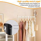 Carbon Steel Rolling Clothing Rack with Wheels, Wide Freestanding Wardrobe for Bedroom, Black or White Finish