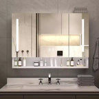 Inch Aluminum Bathroom Mirror Cabinet with LED Lights and Storage Compartments