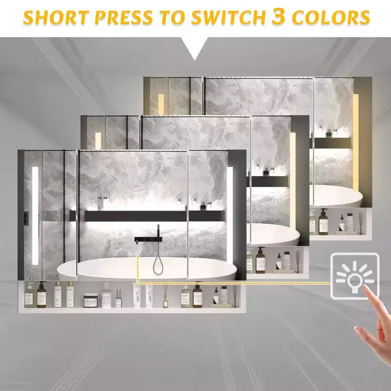 Inch Aluminum Bathroom Mirror Cabinet with LED Lights and Storage Compartments