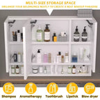 Inch Aluminum Bathroom Mirror Cabinet with LED Lights and Storage Compartments