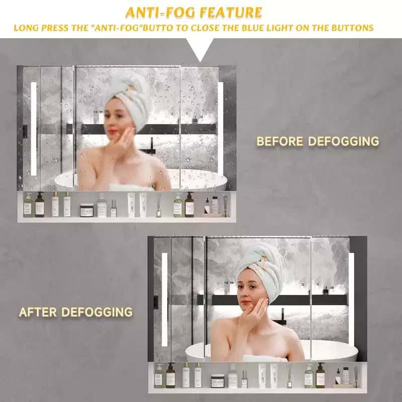 Inch Aluminum Bathroom Mirror Cabinet with LED Lights and Storage Compartments