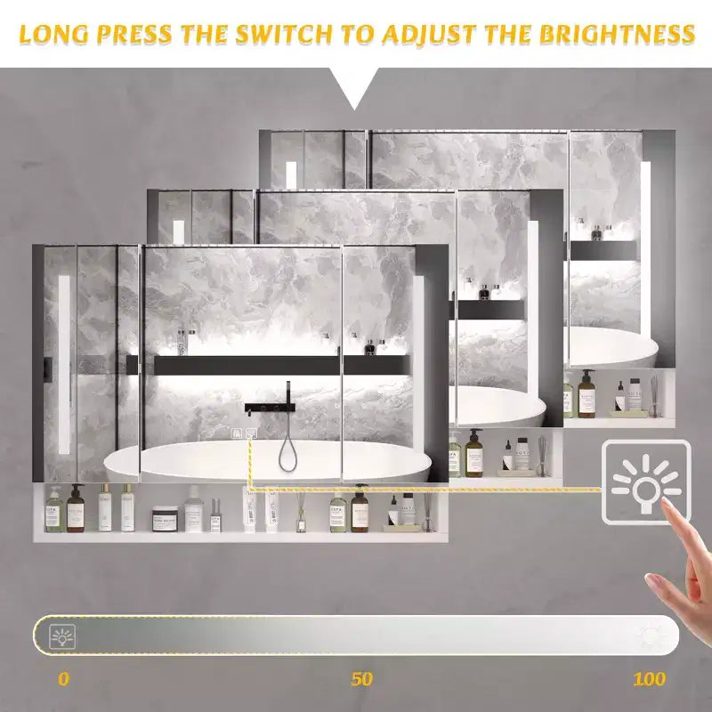 Inch Aluminum Bathroom Mirror Cabinet with LED Lights and Storage Compartments