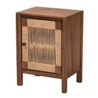 Bohemian Wooden Nightstand with Shelf and Rope Webbing Door
