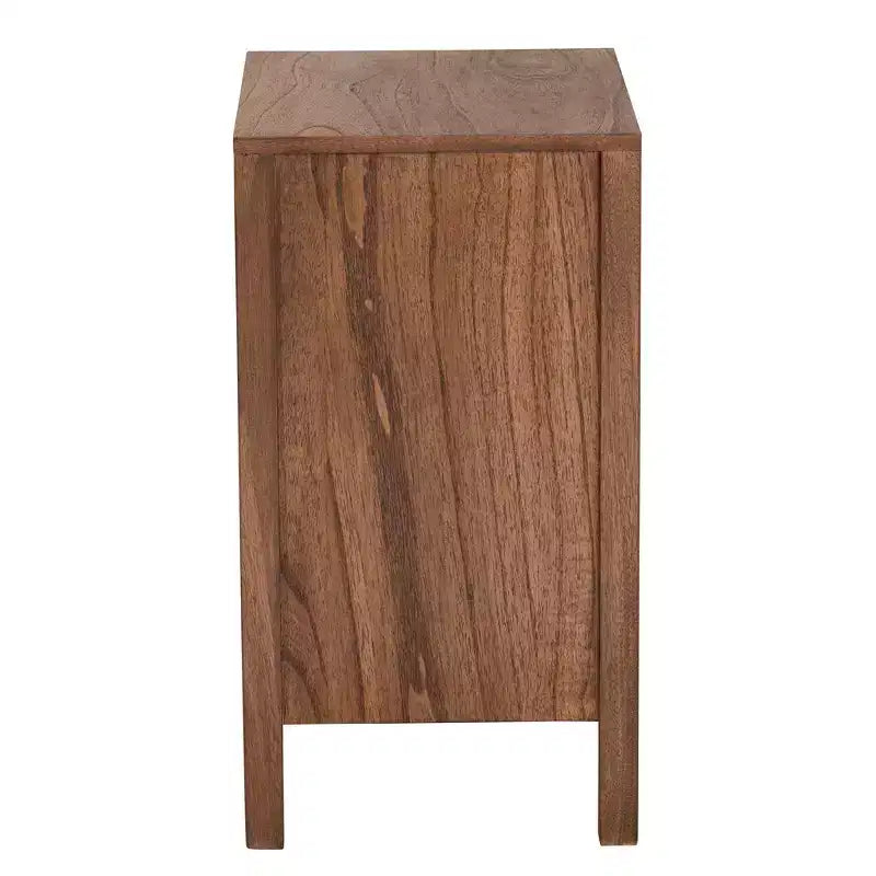 Bohemian Wooden Nightstand with Shelf and Rope Webbing Door