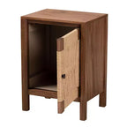 Bohemian Wooden Nightstand with Shelf and Rope Webbing Door