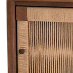 Bohemian Wooden Nightstand with Shelf and Rope Webbing Door