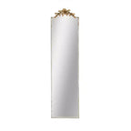 18.1 x 70.9 Inch Rectangular Full Length Wall Mirror with Distressed Ivory Frame and Gold Floral Crown