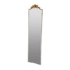 18.1 x 70.9 Inch Rectangular Full Length Wall Mirror with Distressed Ivory Frame and Gold Floral Crown