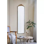 18.1 x 70.9 Inch Rectangular Full Length Wall Mirror with Distressed Ivory Frame and Gold Floral Crown