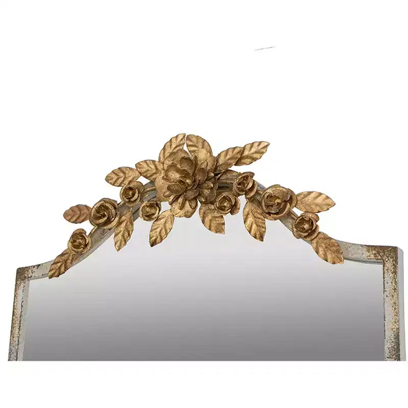 18.1 x 70.9 Inch Rectangular Full Length Wall Mirror with Distressed Ivory Frame and Gold Floral Crown