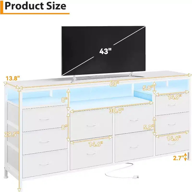 Dresser for Bedroom,63.3 TV Stand for 65-75 TVs,Fabric Chest,Entertainment Center for Bedroom & Living Room