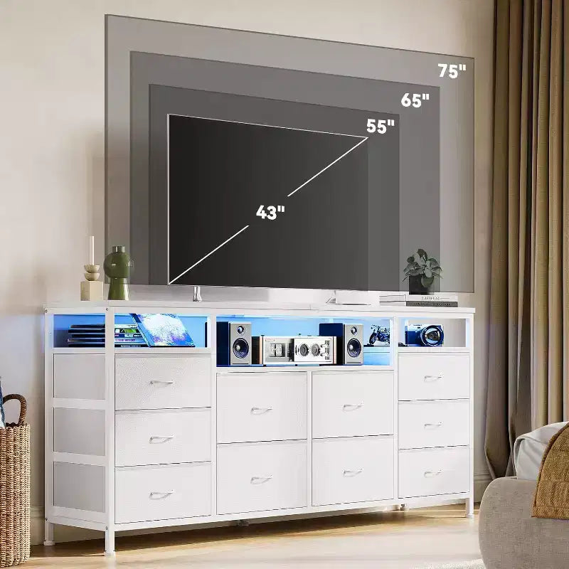 Dresser for Bedroom,63.3 TV Stand for 65-75 TVs,Fabric Chest,Entertainment Center for Bedroom & Living Room