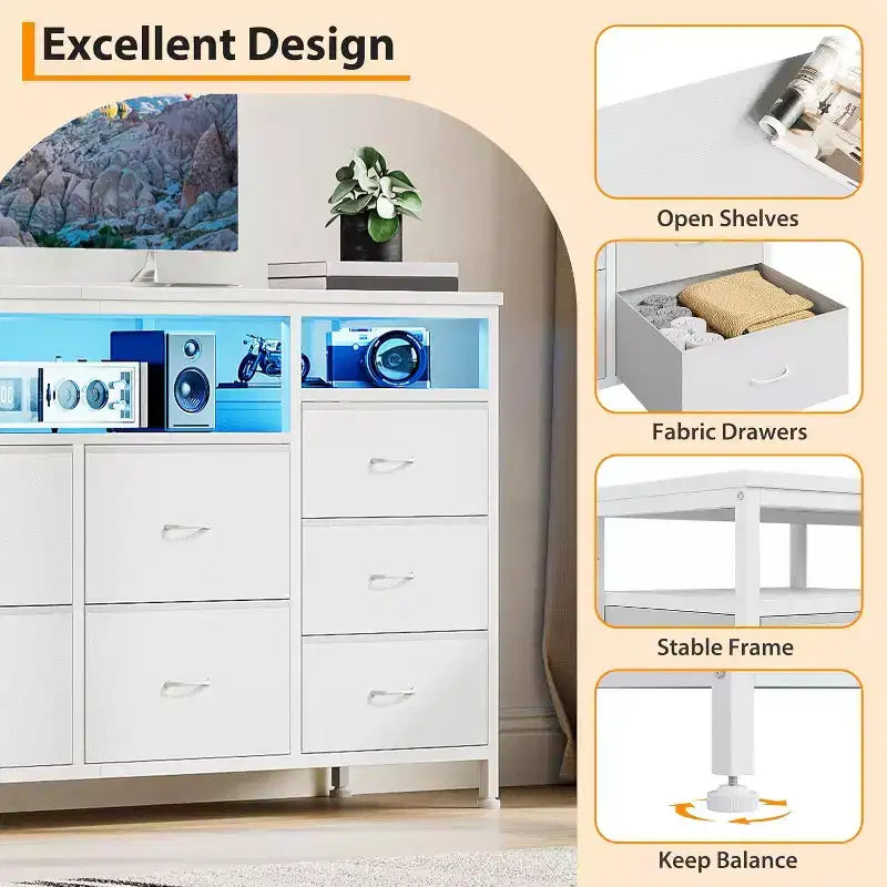 Dresser for Bedroom,63.3 TV Stand for 65-75 TVs,Fabric Chest,Entertainment Center for Bedroom & Living Room