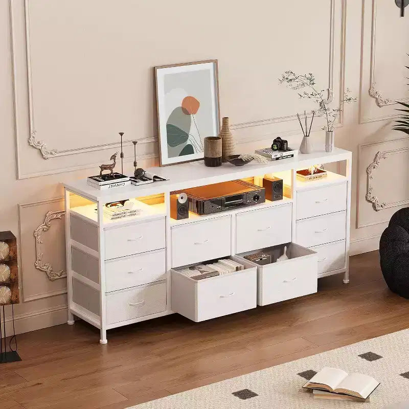 Dresser for Bedroom,63.3 TV Stand for 65-75 TVs,Fabric Chest,Entertainment Center for Bedroom & Living Room