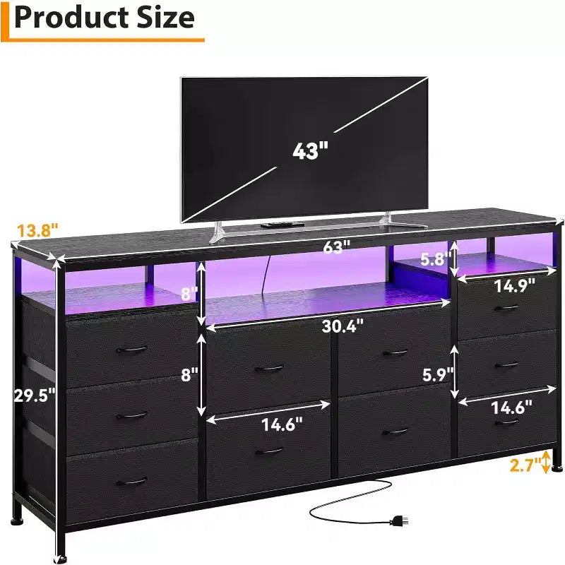 Dresser for Bedroom,63.3 TV Stand for 65-75 TVs,Fabric Chest,Entertainment Center for Bedroom & Living Room