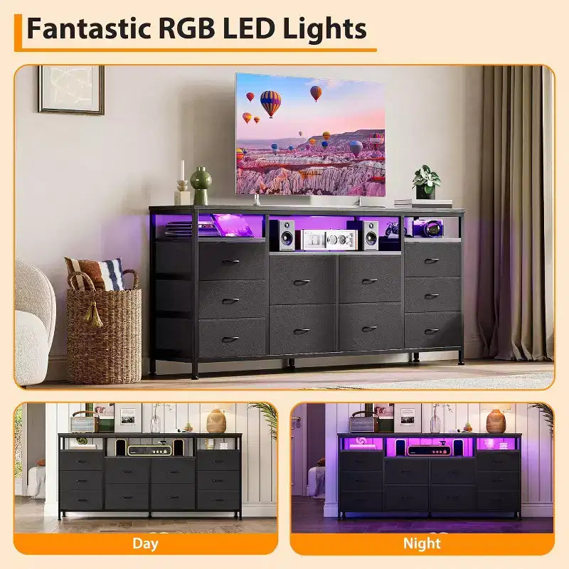 Dresser for Bedroom,63.3 TV Stand for 65-75 TVs,Fabric Chest,Entertainment Center for Bedroom & Living Room