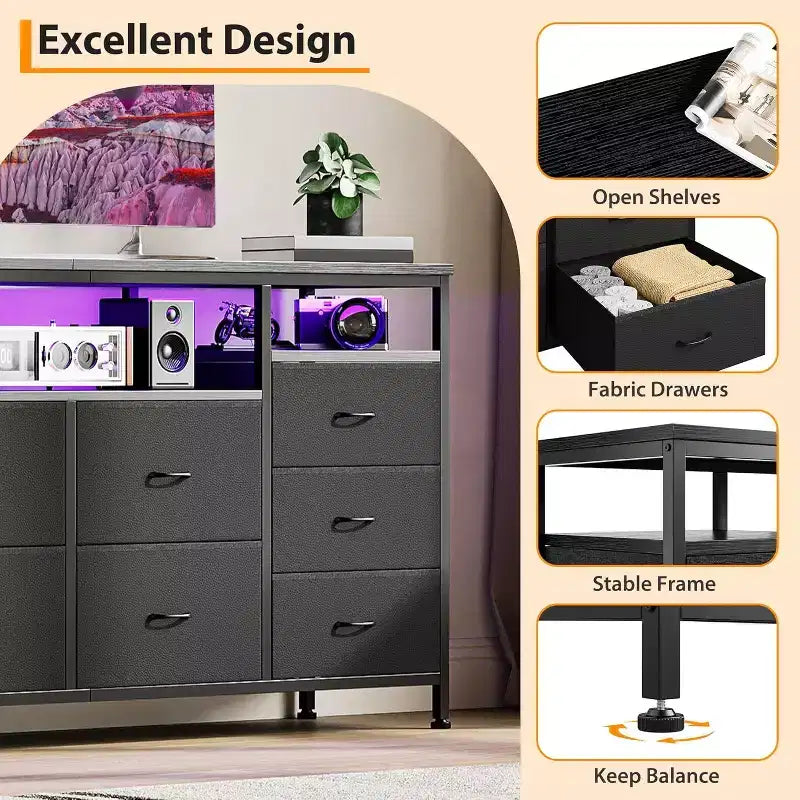 Dresser for Bedroom,63.3 TV Stand for 65-75 TVs,Fabric Chest,Entertainment Center for Bedroom & Living Room