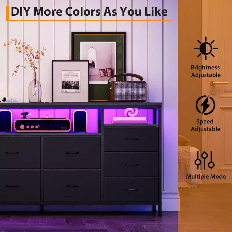 Dresser for Bedroom,63.3 TV Stand for 65-75 TVs,Fabric Chest,Entertainment Center for Bedroom & Living Room