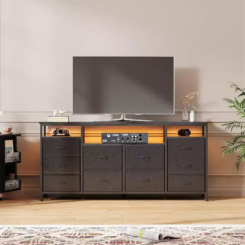 Dresser for Bedroom,63.3 TV Stand for 65-75 TVs,Fabric Chest,Entertainment Center for Bedroom & Living Room
