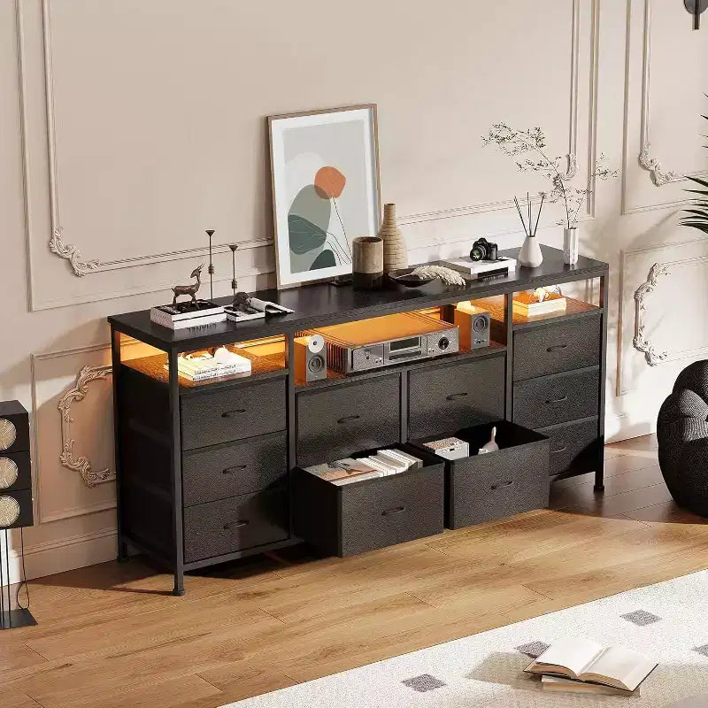 Dresser for Bedroom,63.3 TV Stand for 65-75 TVs,Fabric Chest,Entertainment Center for Bedroom & Living Room