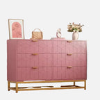 6 Drawer Double Dresser with Gold Handles, Pink Dresser for Bedroom, Long Storage Organizer for TV Stand & Closet for Living Room, Hallway, Entryway