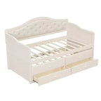 Twin Size Daybed Frame, Wooden Sofa Bed with Trundle, Button Tufted Backrest, 2 Storage Drawers