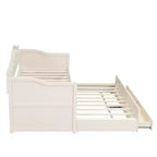 Twin Size Daybed Frame, Wooden Sofa Bed with Trundle, Button Tufted Backrest, 2 Storage Drawers