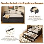 Twin Size Daybed Frame, Wooden Sofa Bed with Trundle, Button Tufted Backrest, 2 Storage Drawers