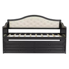Twin Size Daybed Frame, Wooden Sofa Bed with Trundle, Button Tufted Backrest, 2 Storage Drawers