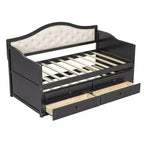Twin Size Daybed Frame, Wooden Sofa Bed with Trundle, Button Tufted Backrest, 2 Storage Drawers