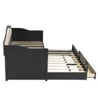 Twin Size Daybed Frame, Wooden Sofa Bed with Trundle, Button Tufted Backrest, 2 Storage Drawers