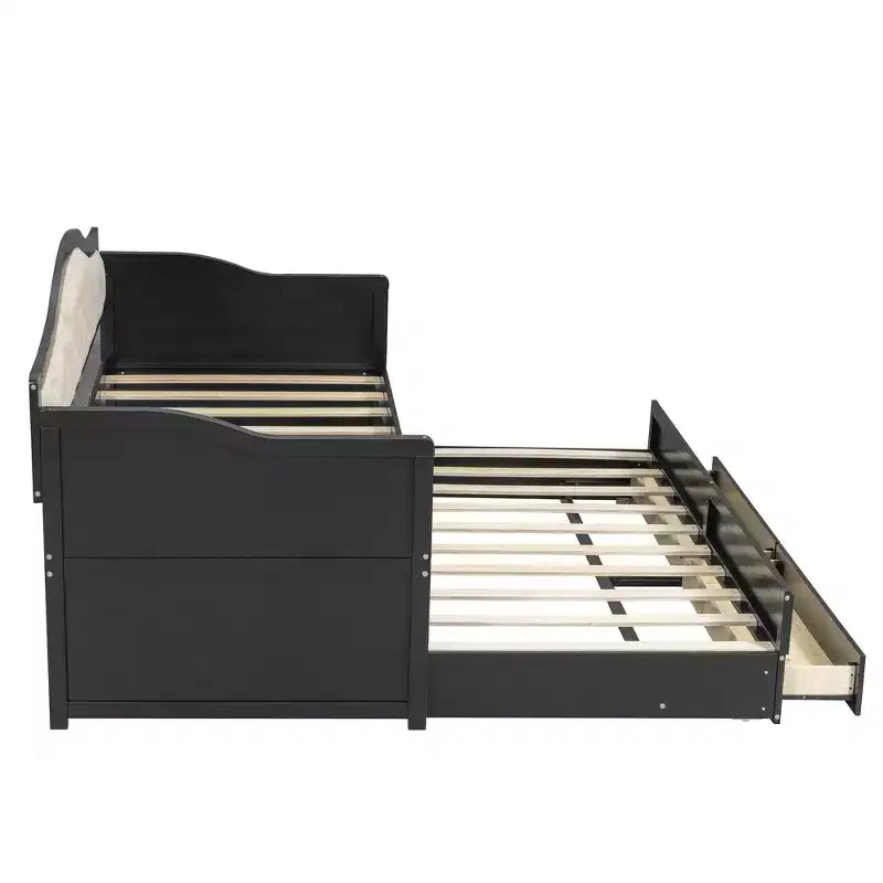 Twin Size Daybed Frame, Wooden Sofa Bed with Trundle, Button Tufted Backrest, 2 Storage Drawers