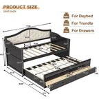 Twin Size Daybed Frame, Wooden Sofa Bed with Trundle, Button Tufted Backrest, 2 Storage Drawers