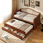 Twin Size Daybed Frame, Wooden Sofa Bed with Trundle, Button Tufted Backrest, 2 Storage Drawers
