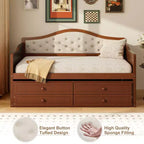 Twin Size Daybed Frame, Wooden Sofa Bed with Trundle, Button Tufted Backrest, 2 Storage Drawers