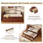 Twin Size Daybed Frame, Wooden Sofa Bed with Trundle, Button Tufted Backrest, 2 Storage Drawers