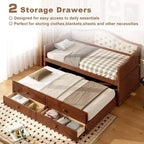 Twin Size Daybed Frame, Wooden Sofa Bed with Trundle, Button Tufted Backrest, 2 Storage Drawers