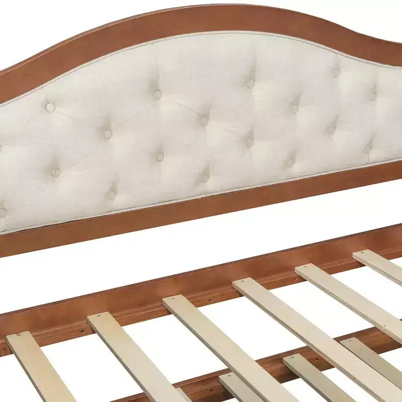 Twin Size Daybed Frame, Wooden Sofa Bed with Trundle, Button Tufted Backrest, 2 Storage Drawers