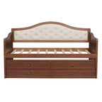 Twin Size Daybed Frame, Wooden Sofa Bed with Trundle, Button Tufted Backrest, 2 Storage Drawers
